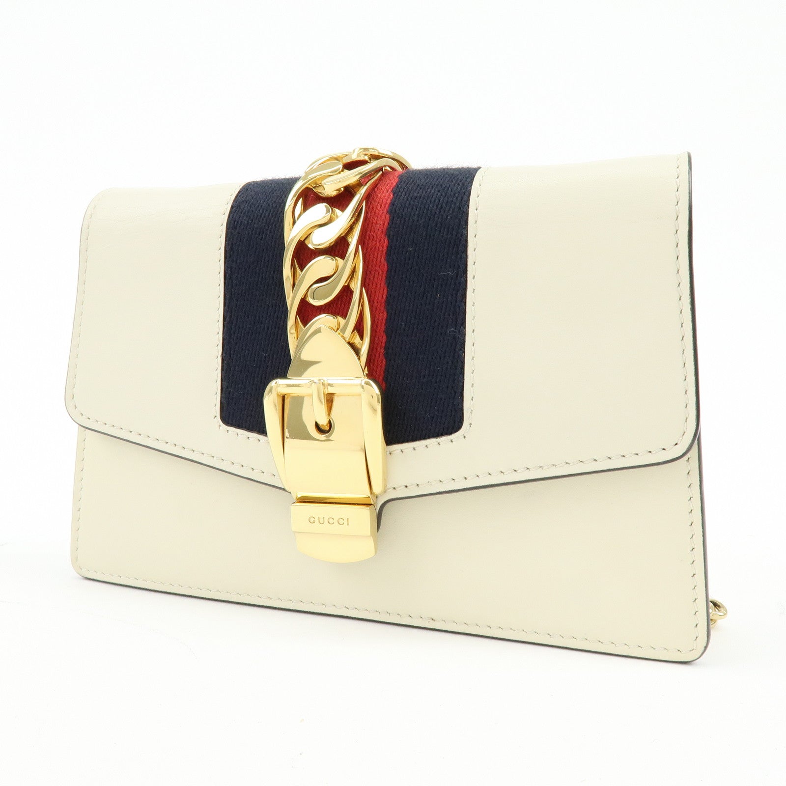 GUCCI Sylvie Sherry Leather Chain Mini Shoulder Bag White 494646