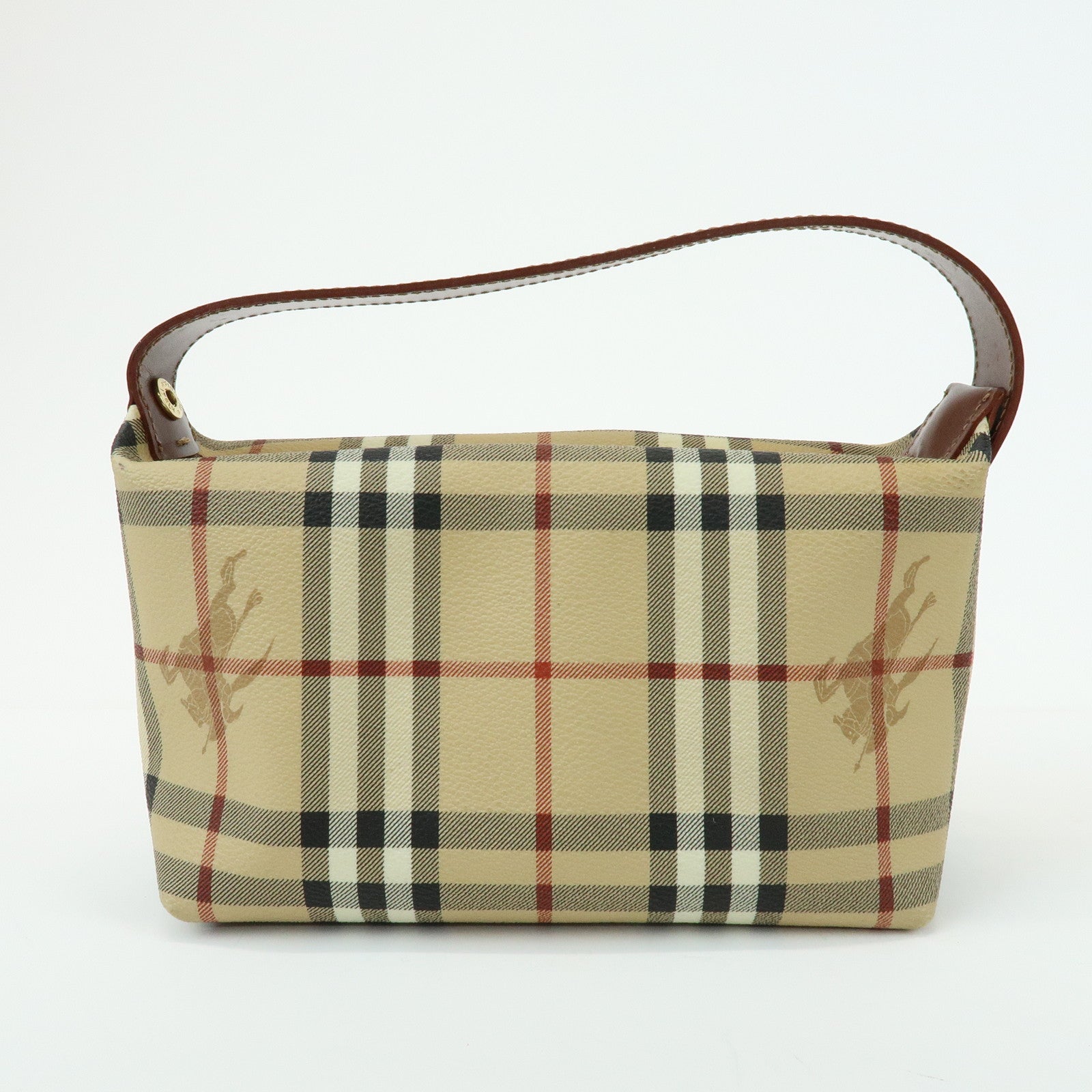 BURBERRY Nova Plaid PVC Leather Hand Bag Pouch Beige
