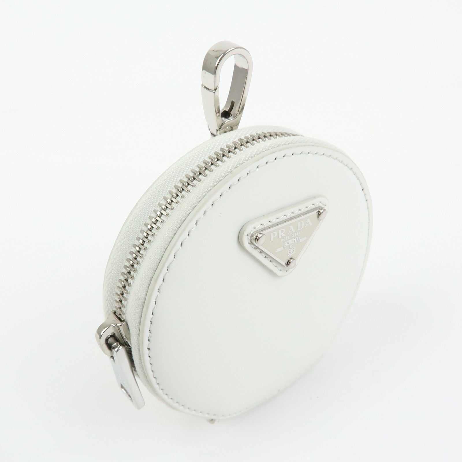 PRADA Triangle Logo Leather Mini Pouch Coin Case White 1TL431
