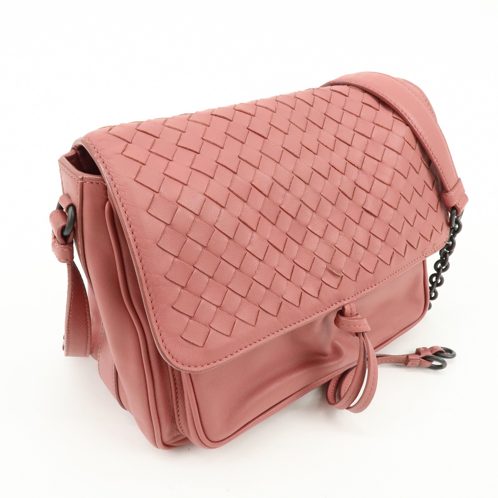BOTTEGA VENETA Intrecciato Leather Chain Shoulder Bag Pink