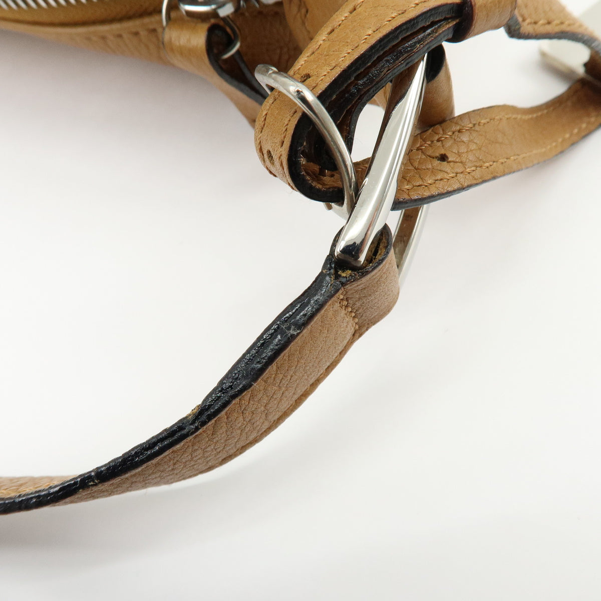CELINE Logo Leather Shoulder Bag Hand Bag Camel