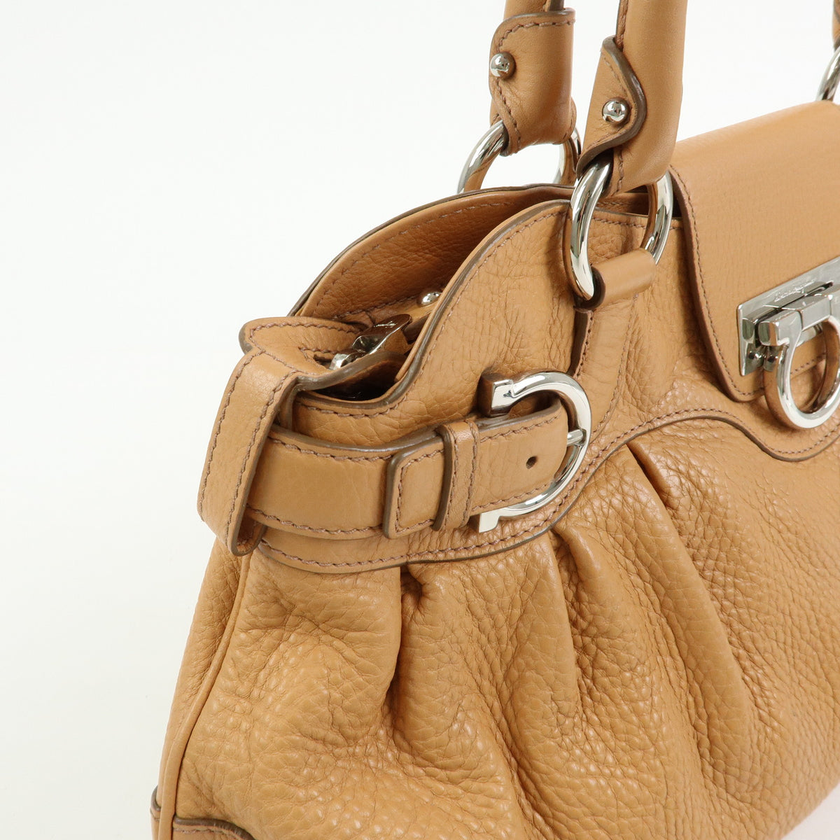 Ferragamo Gancini Marisa Leather Hand Bag Shoulder Bag Beige