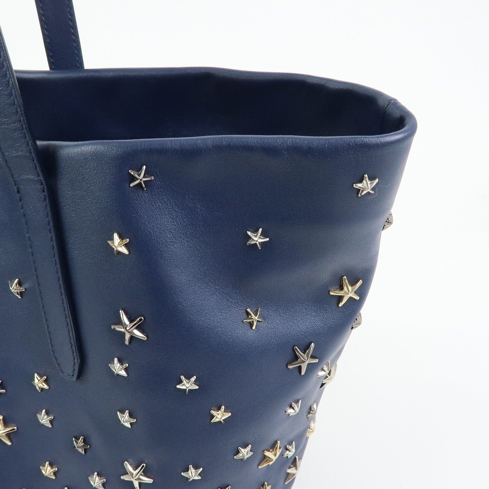 JIMMY CHOO Leather Star Studs Tote Bag Shoulder Bag Hand Bag Blue