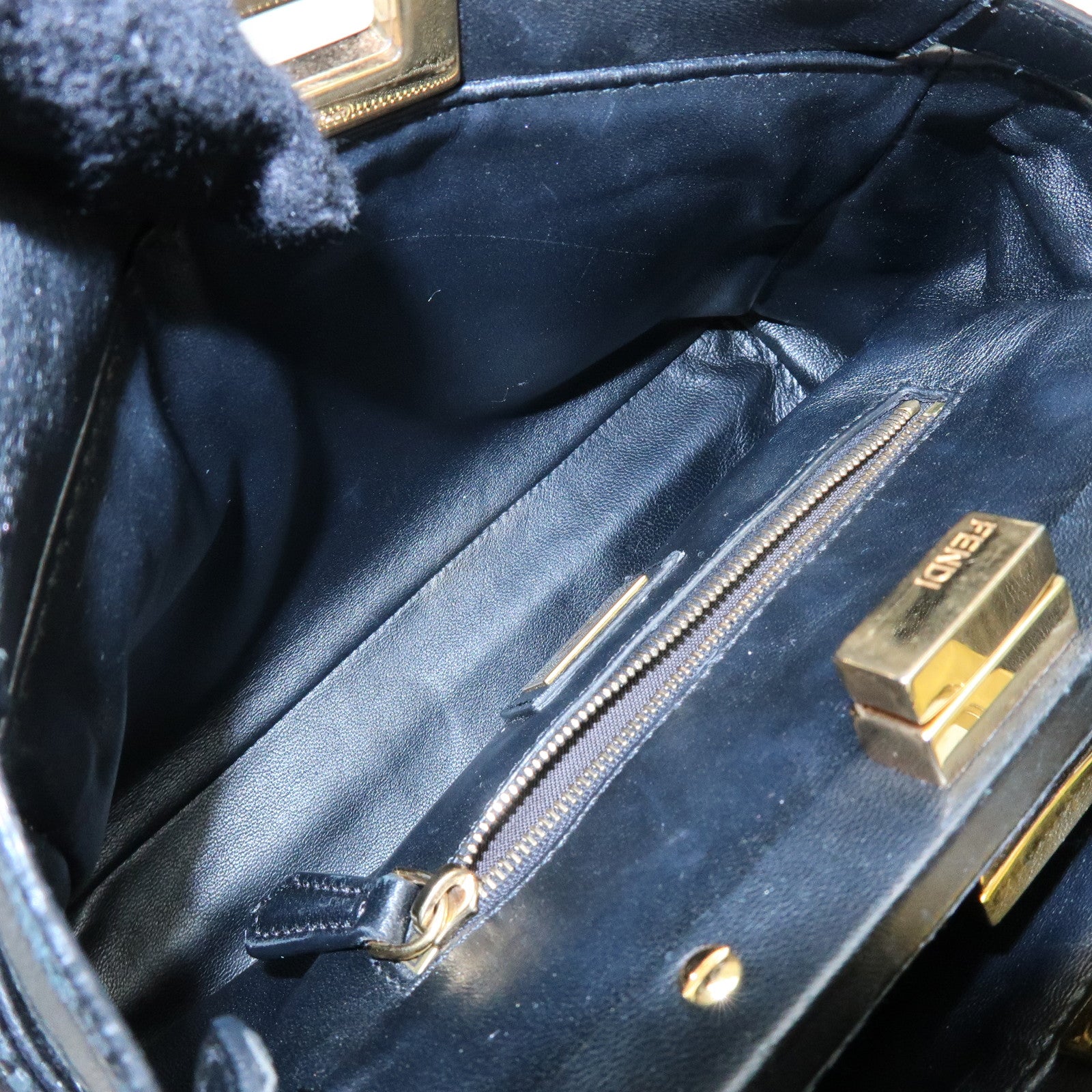 FENDI Peekaboo Mini Leather 2Way Shoulder Bag Hand Bag Black 8BN244