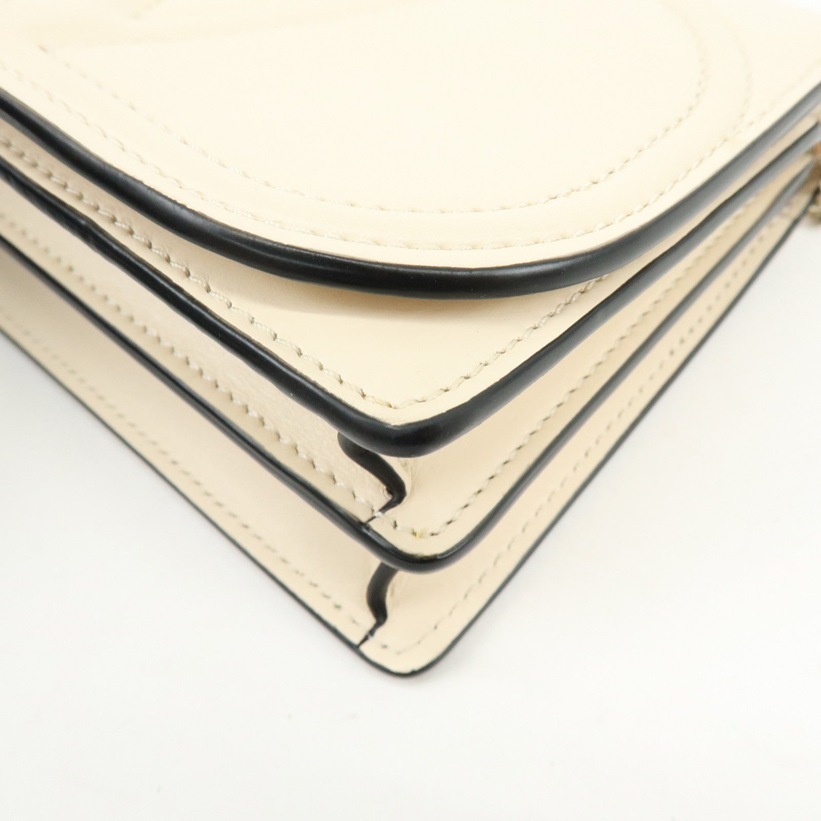 VALENTINO V Logo Leather Chain Shoulder Bag Crossbody Bag Ivory
