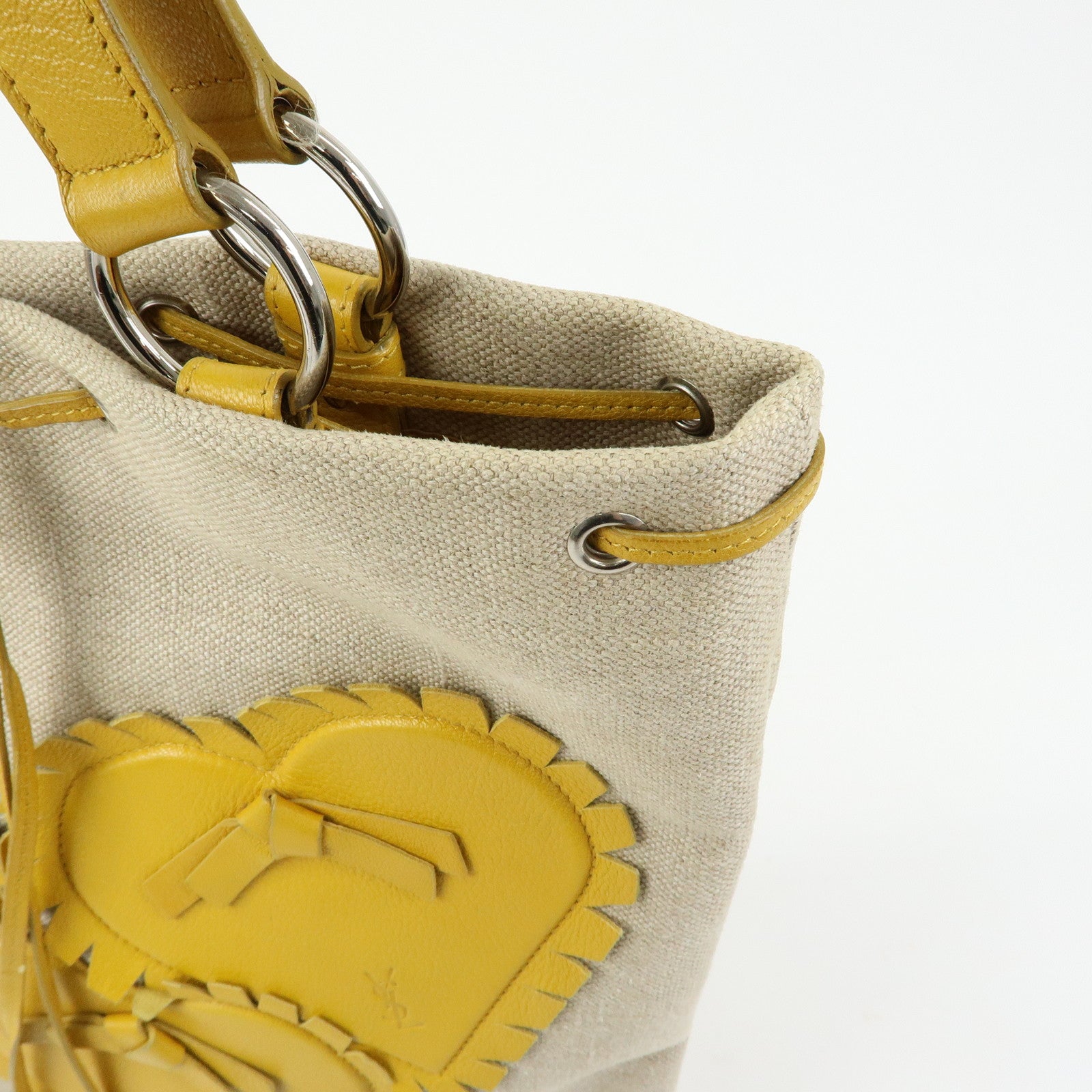 SAINT LAURENT PARIS Kahara Canvas Leather Tote Bag Hand Bag Natural