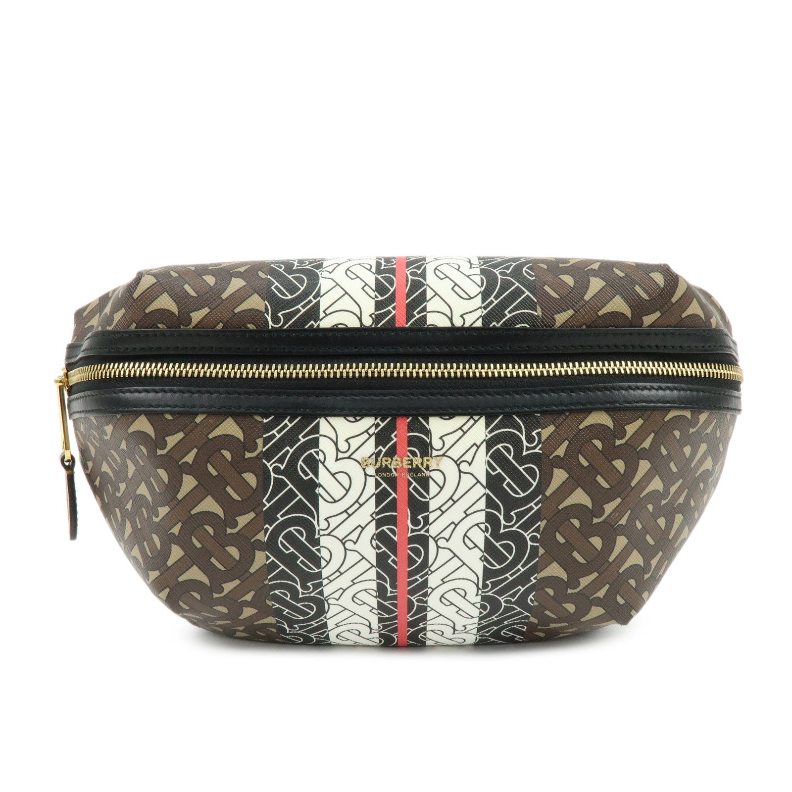 BURBERRY TB Monogram Stripe PVC Leather Waist Bag Body Crossbody Bag