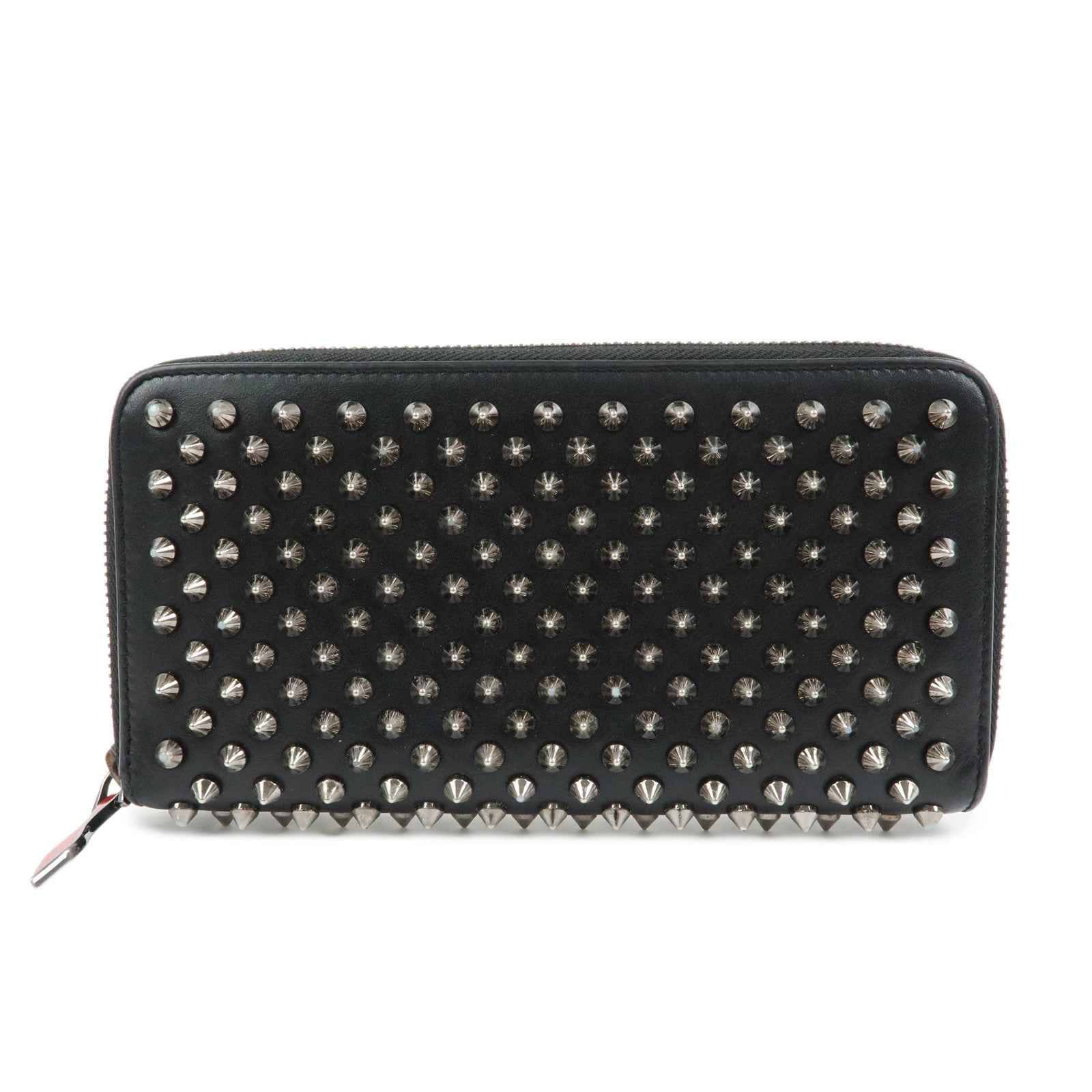 Christian Louboutin Studs Leather Round Zippy Compact Wallet Black