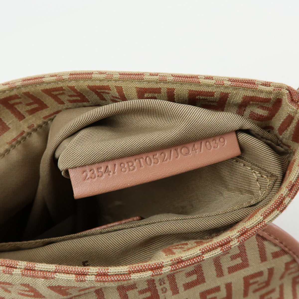 FENDI Zucchino Canvas Leather Shoulder Crossbody Bag Beige Pink 8BT052