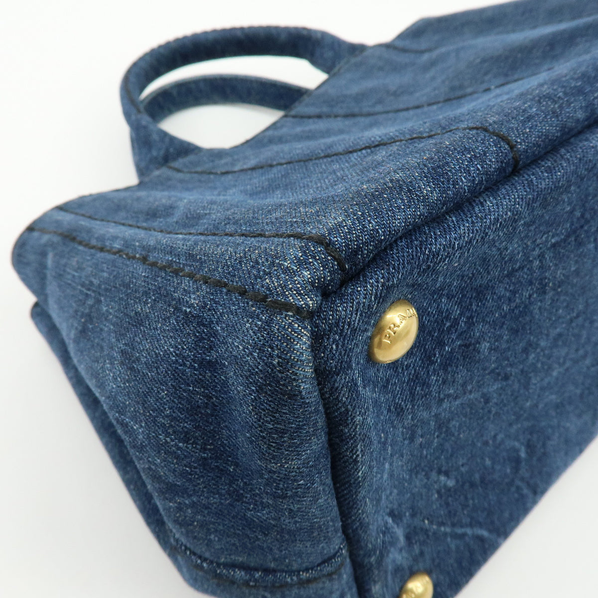 PRADA Canapa Mini Triangle Logo Denim 2Way Bag Hand Bag Blue 1BG439