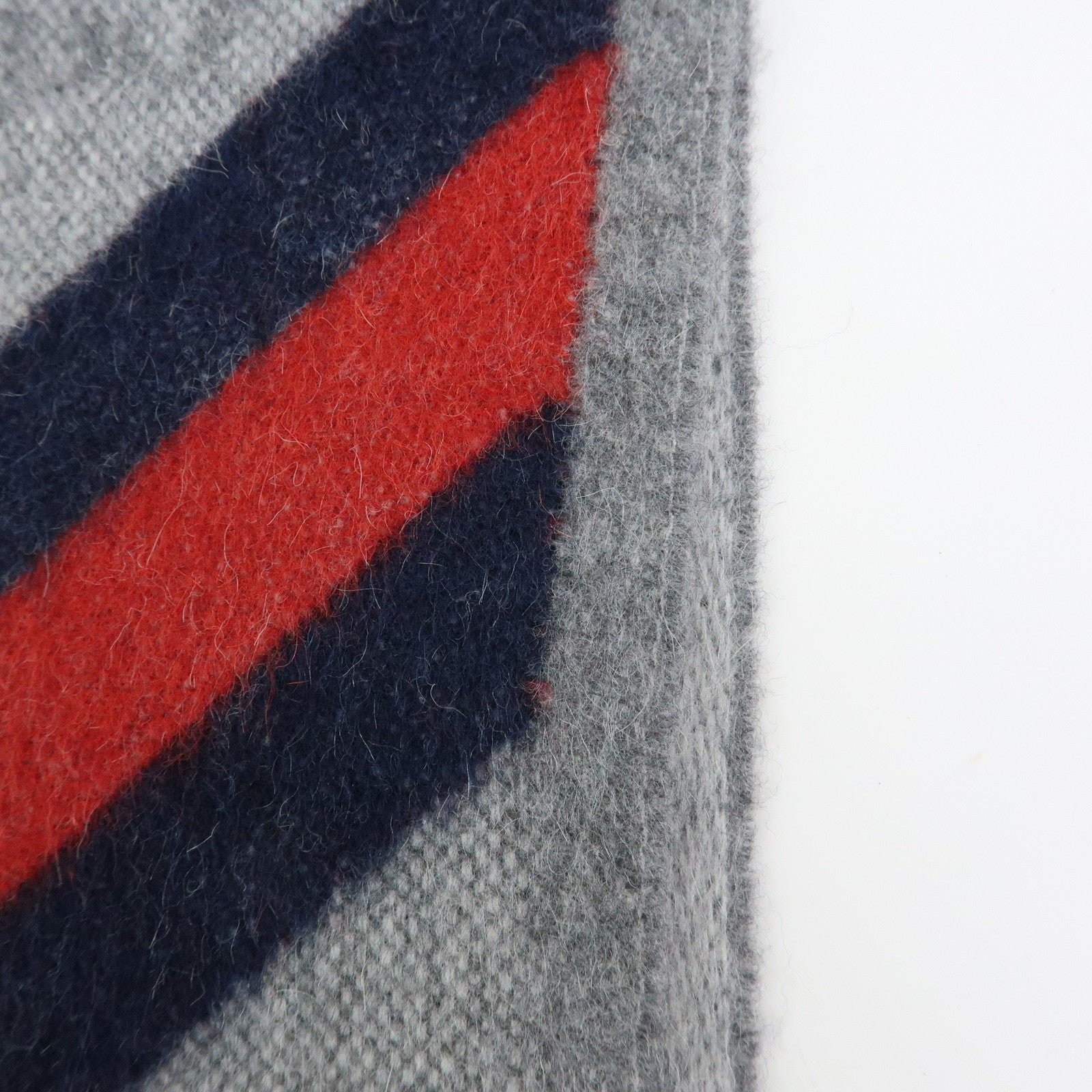 GUCCI Sherry Wool Alpaca Scarf Stole Gray Navy Red
