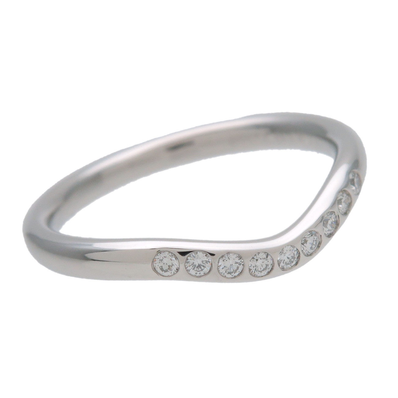 Tiffany & Co Curved Band 9P Diamond Ring PT950 Platinum US4 EU47 HK8.5