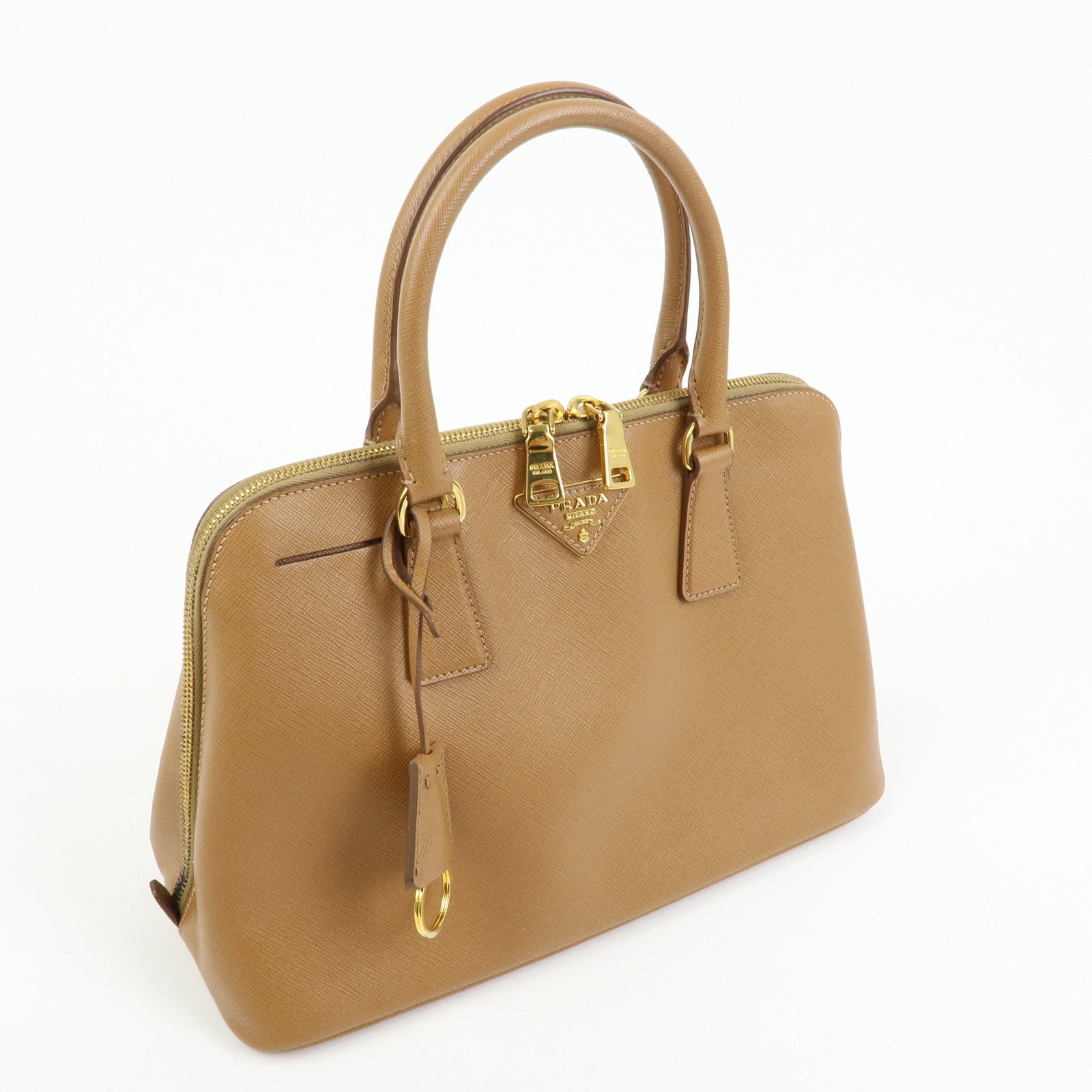 PRADA Triangle Logo Saffiano Leather Hand Bag Camel BL0837