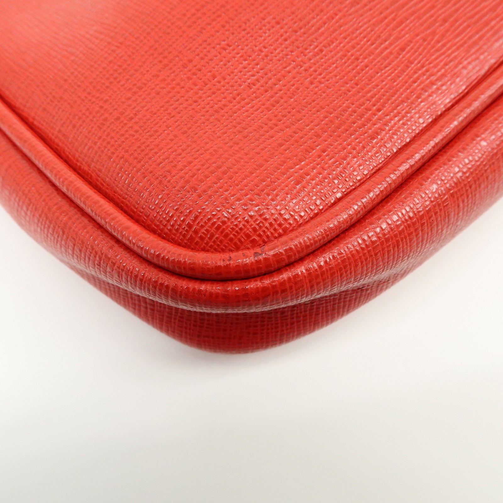 FENDI Embossed Leather Chain Accessary Pouch Hand Bag Red 8M0271