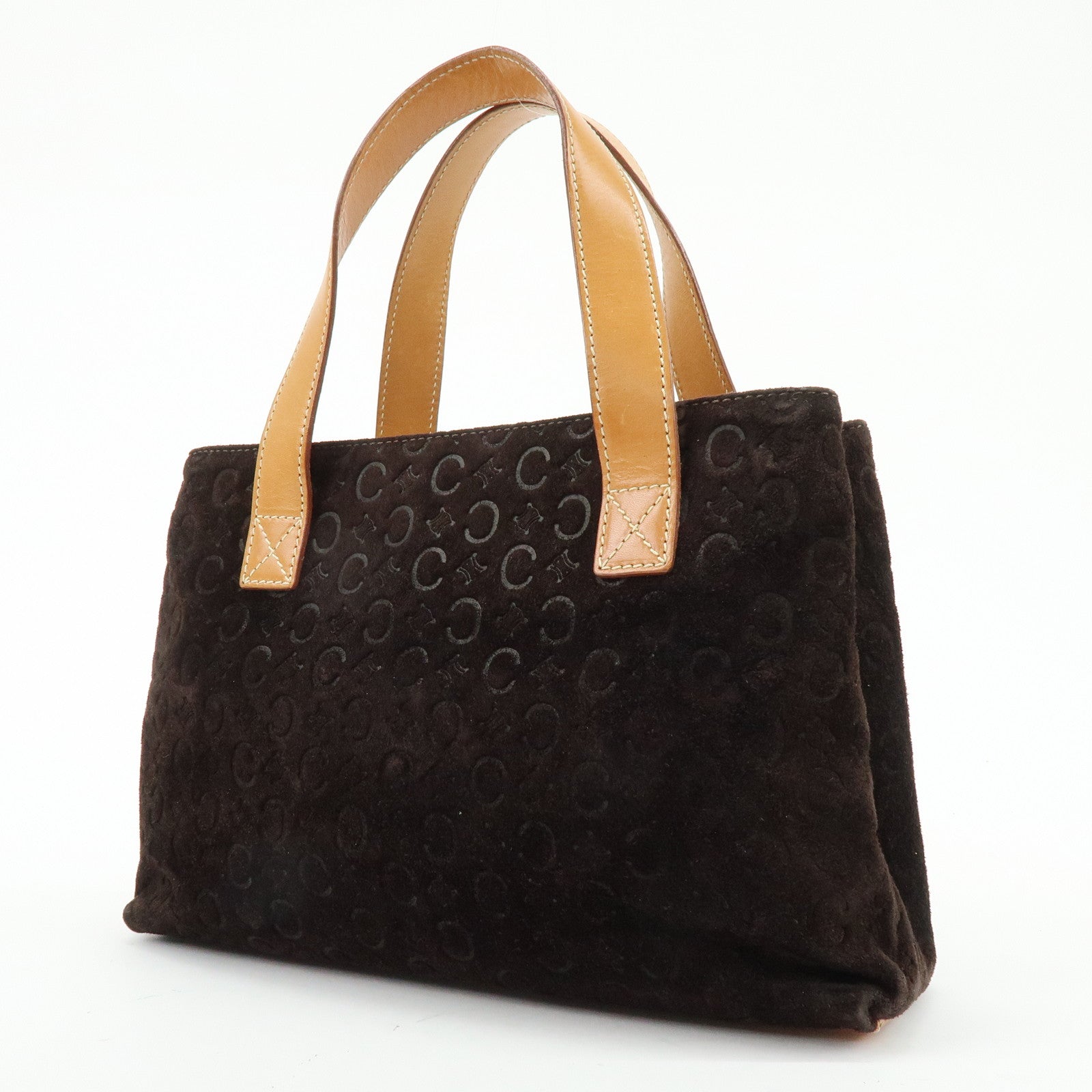 CELINE C Macadam Suede Leather Hand Bag Tote Bag Dark Brown