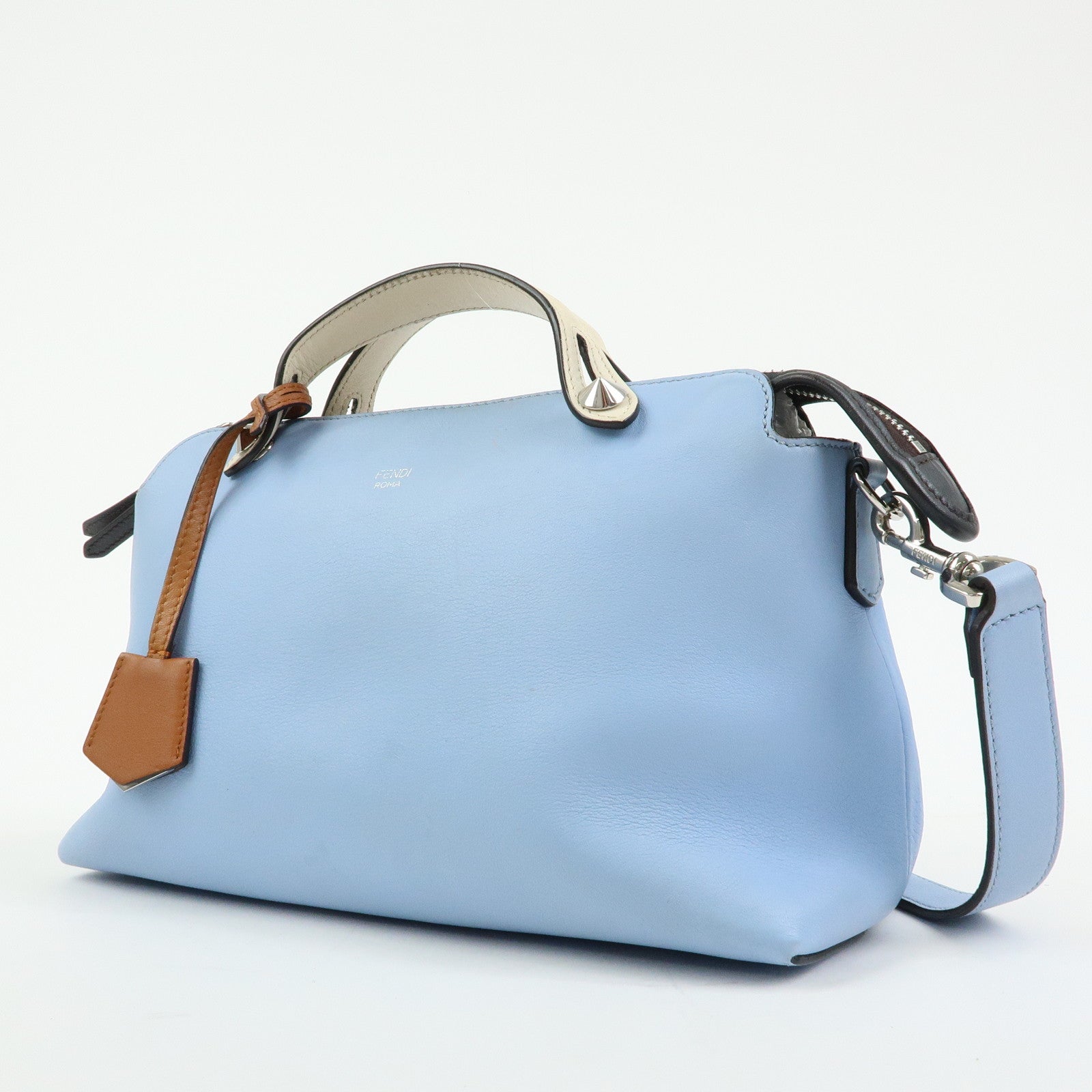FENDI By The Way Medium Leather 2Way Bag Hand Light Blue 8BL146