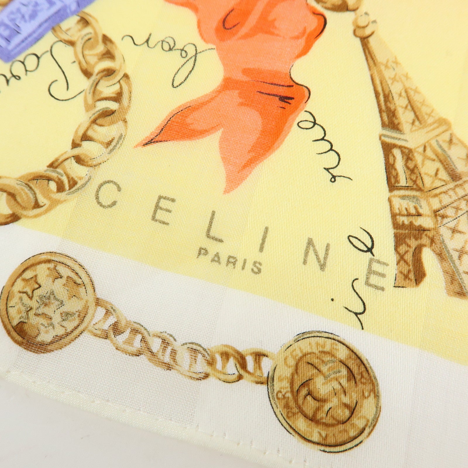 Celine Circle Logo Nylon Cotton Hand Bag Off White Yellow Multicolor