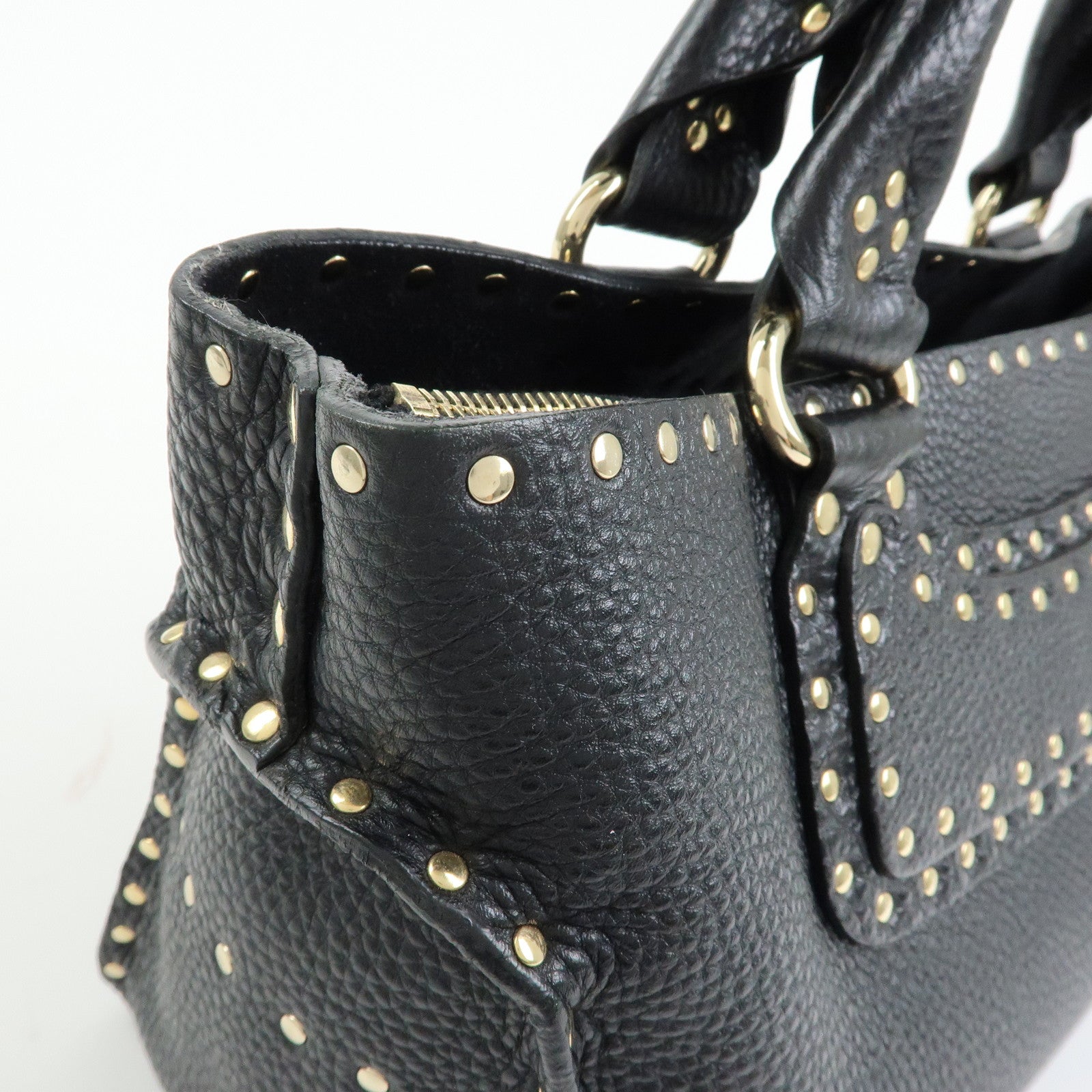 CELINE Boogie Bag Leather Hand Bag Tote Bag Studs Black