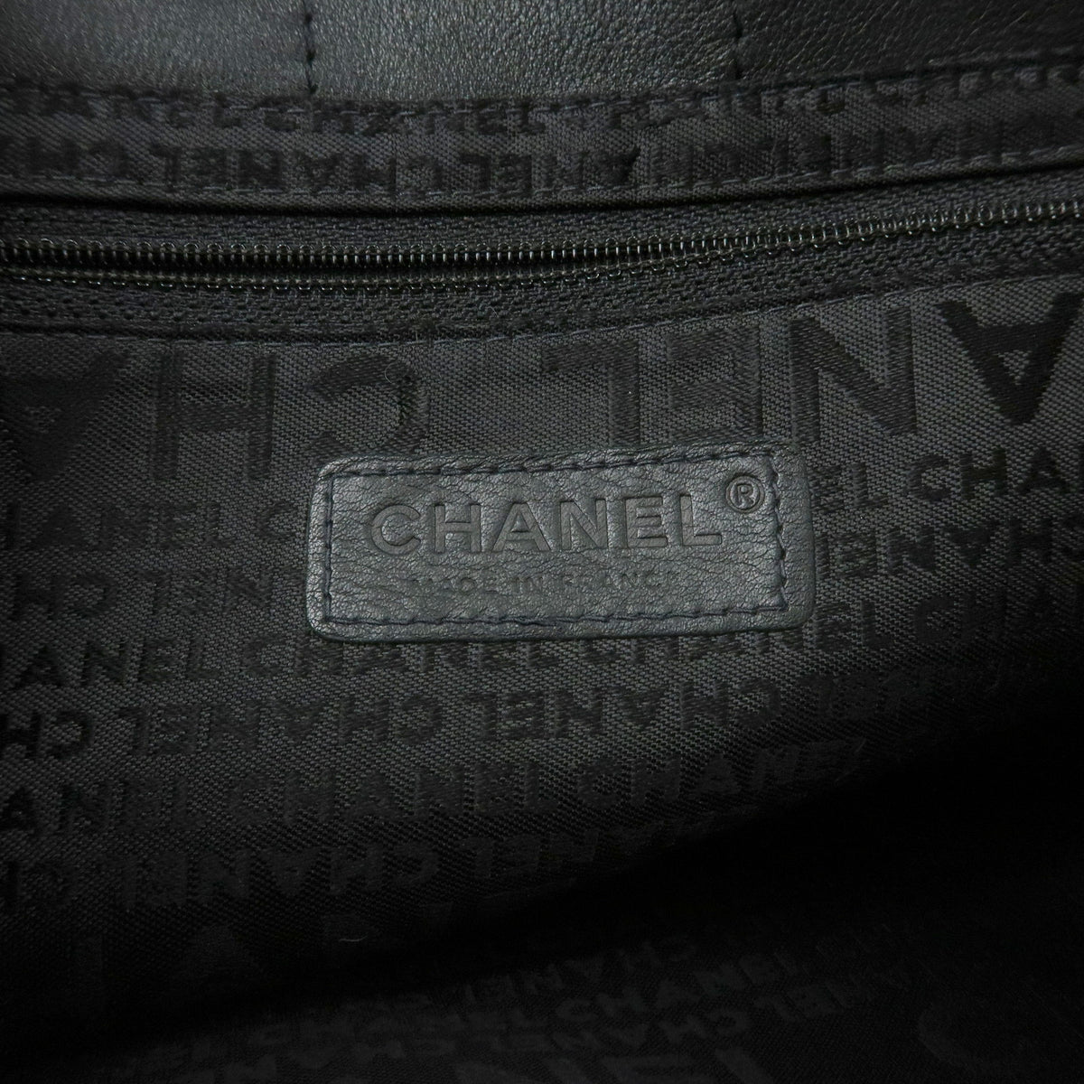 CHANEL Chocolate Bar COCO Mark Lamb Skin Hand Bag Tote Bag Black