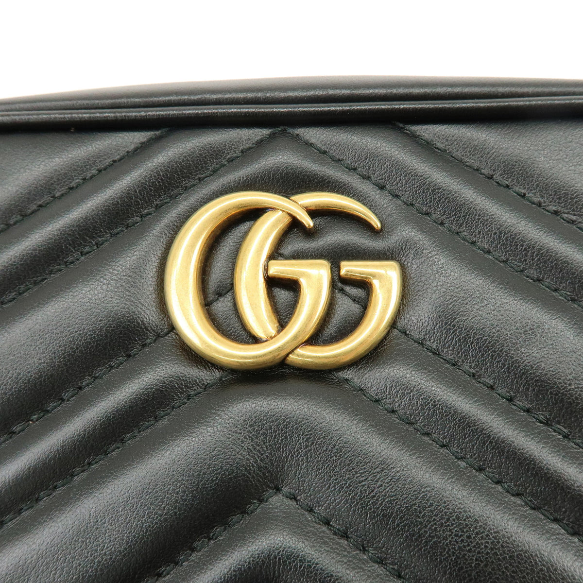 GUCCI GG Marmont Double G Shevron Leather Shoulder Bag Black 448065