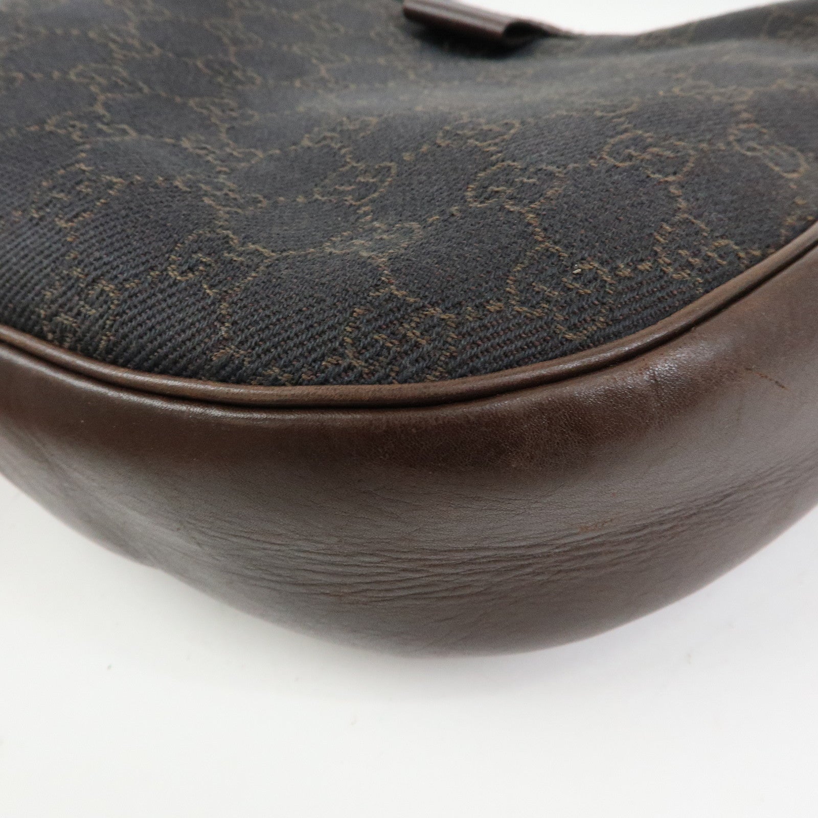 GUCCI GG Denim Leather Half Moon Shoulder Bag Dark Brown 101682