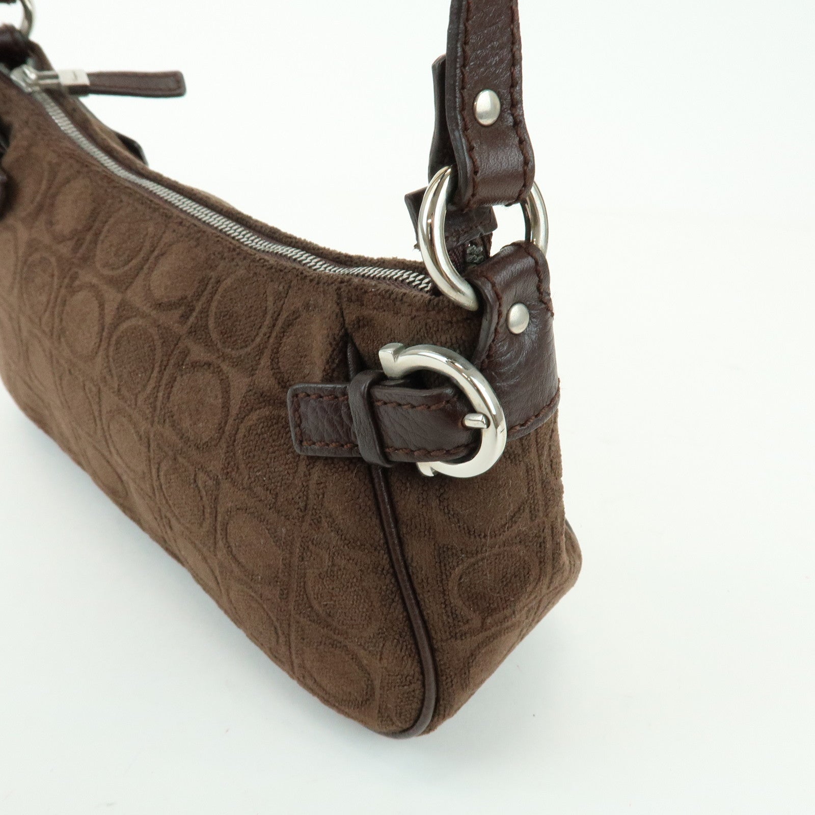 Ferragamo Gancini Pile Leather Shoulder Bag Hand Bag Dark Brown
