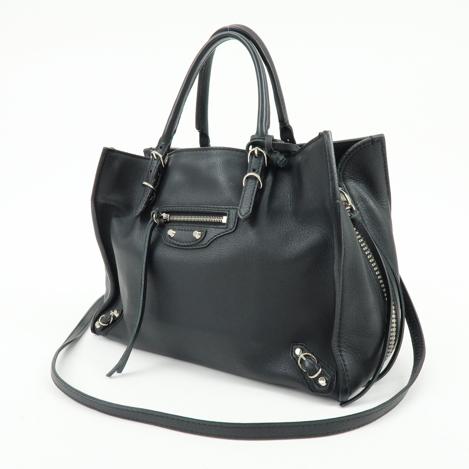 BALENCIAGA Paper A6 Mini Leather 2Way Hand Shoulder Bag Black 370926