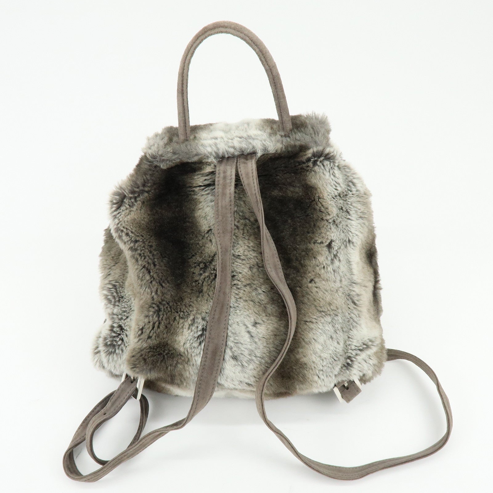 FENDI Zucca Mink like Fur Suede Backpack Rucksuck Gray