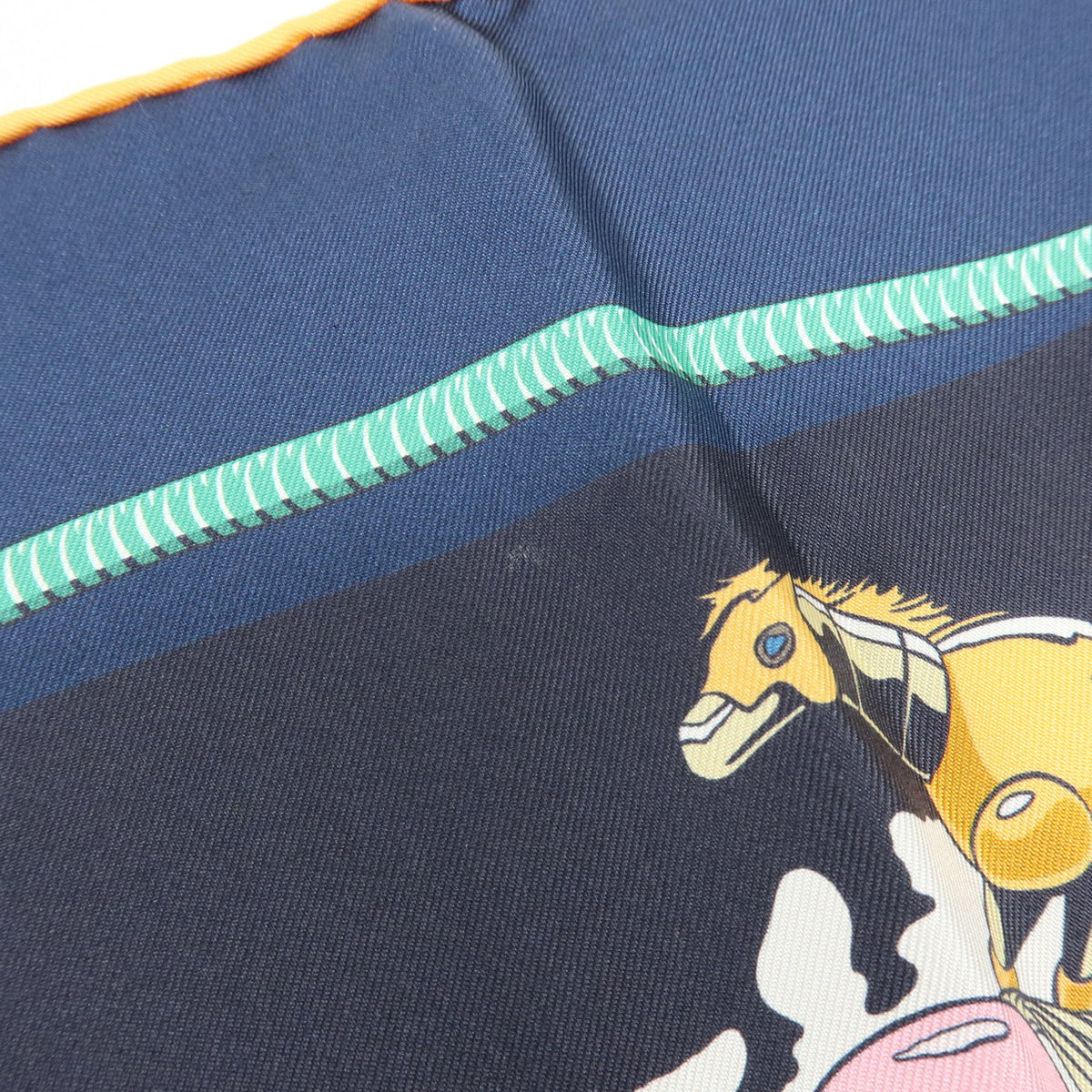HERMES Carre Double Face 90 Silk 100% Scarf Les Mustangs Marble Navy