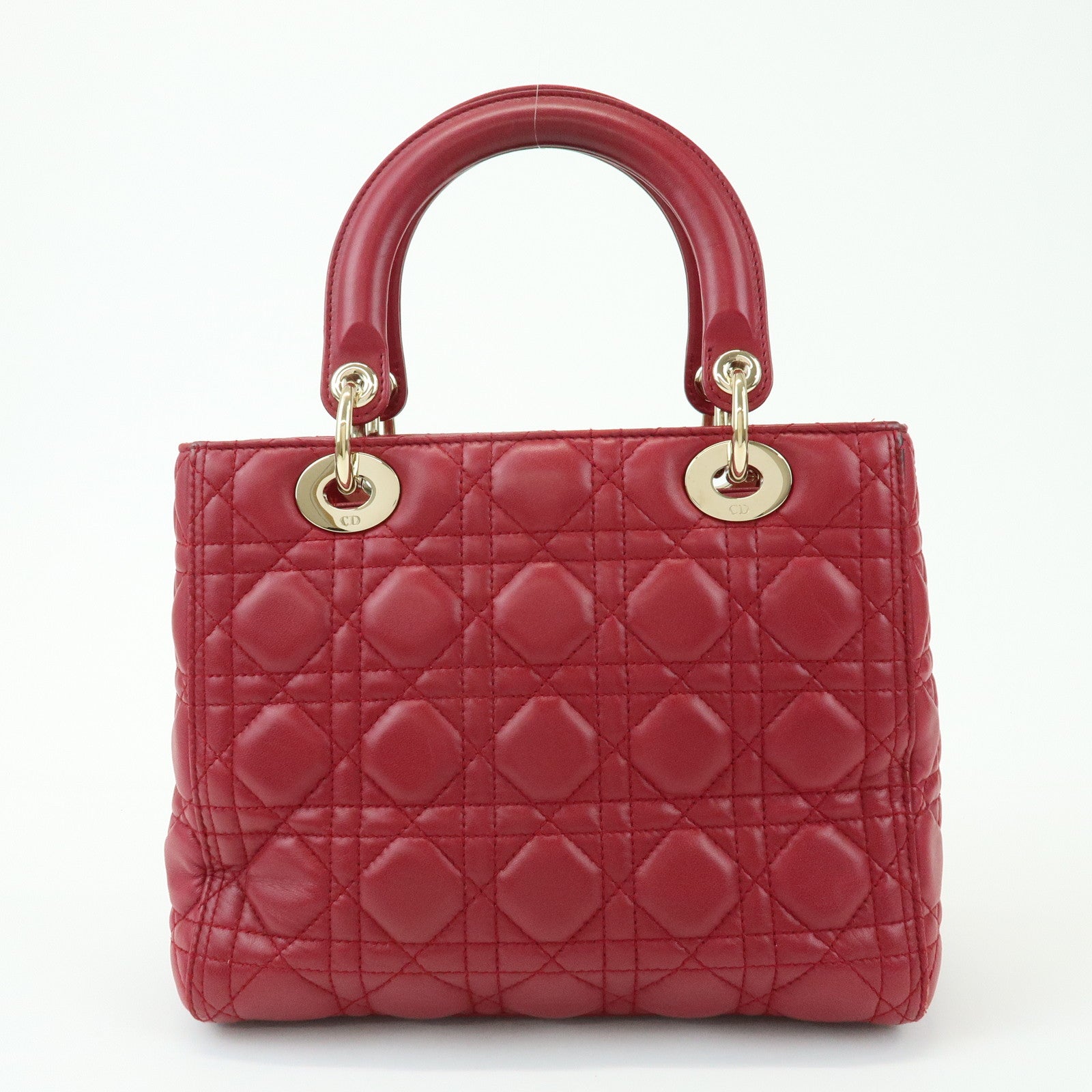 Christian Dior Lady Dior Cannage Lamb Skin Hand Bag Red