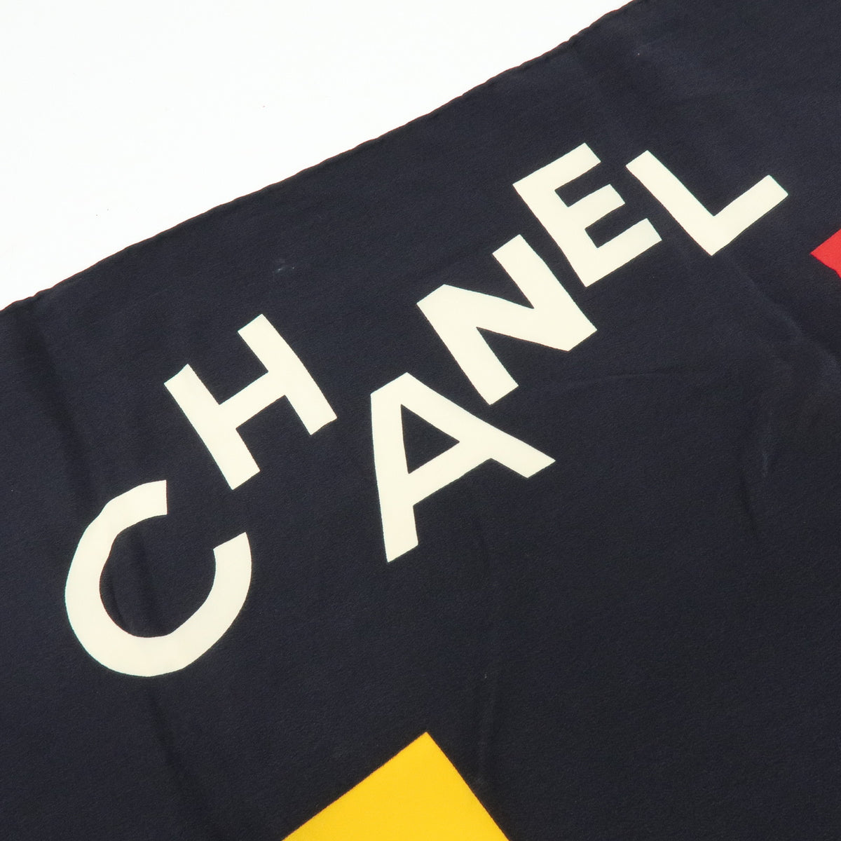 CHANEL Logo Silk 100% Scarf Black Multicolor