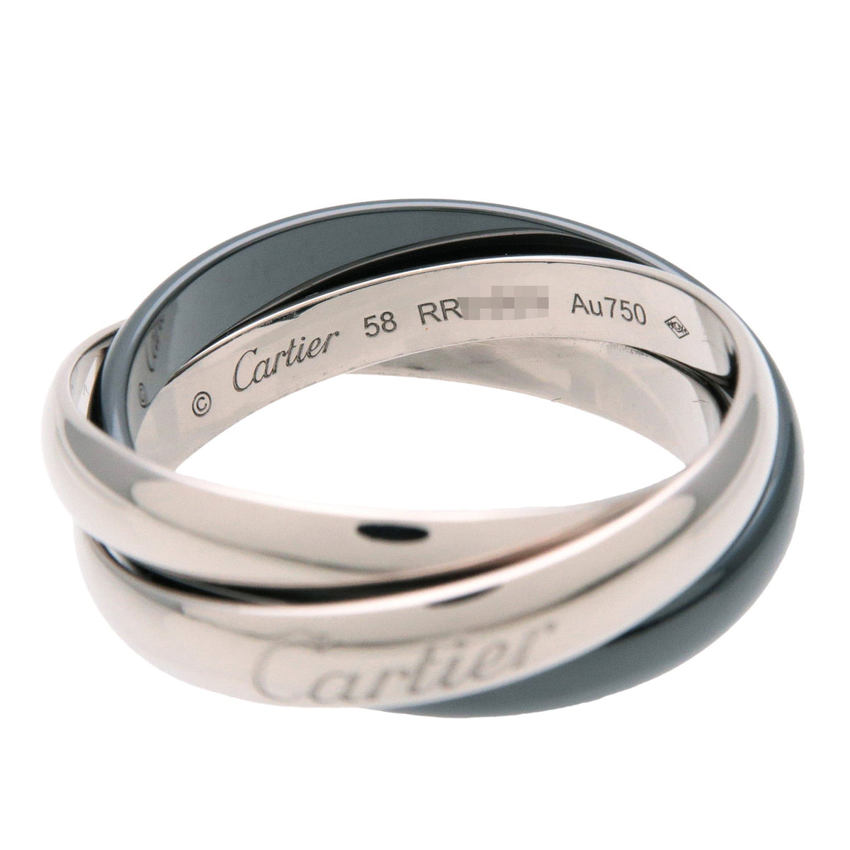 Cartier Trinity Ring MM K18 750WG Black Ceramic White Gold #58 US8.5