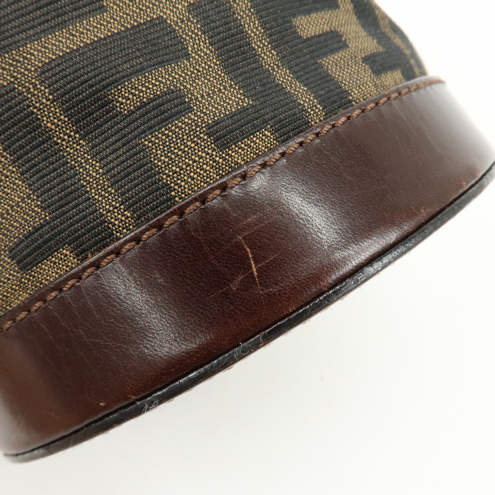 FENDI Zucca Canvas Leather Hand Bag Bucket Bag Brown 16325