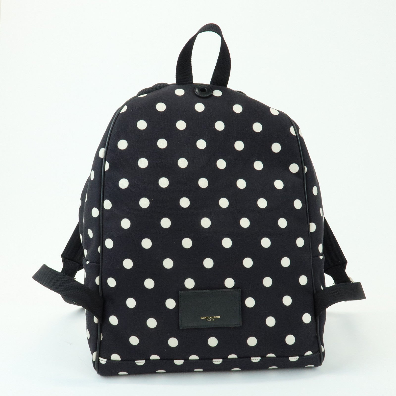 SAINT LAURENT PARIS City Canvas Backpack Rucksack Polka Dot Black White