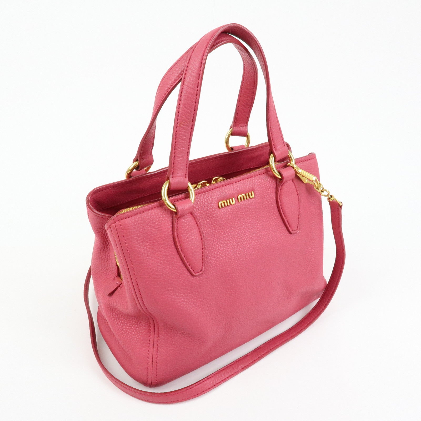 MIU MIU Vitello Caribu Leather 2Way Shoulder Bag Pink RN0757