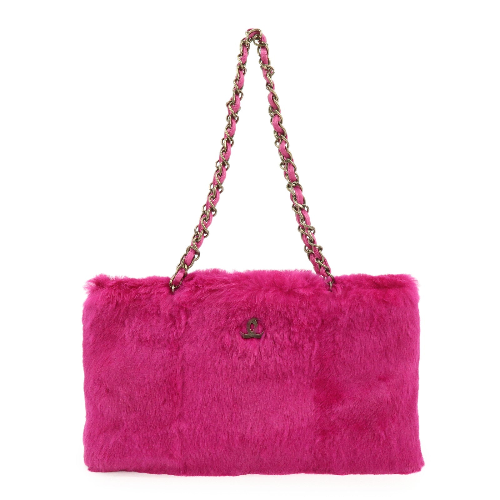 CHANEL COCO Mark Lapin Fur Leather Chain Shoulder Bag Magenta