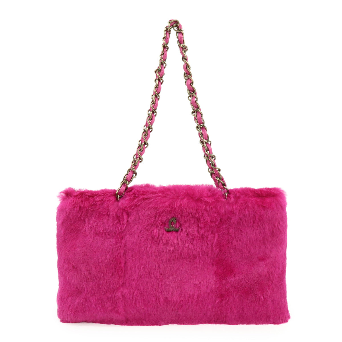 CHANEL COCO Mark Lapin Fur Leather Chain Shoulder Bag Magenta