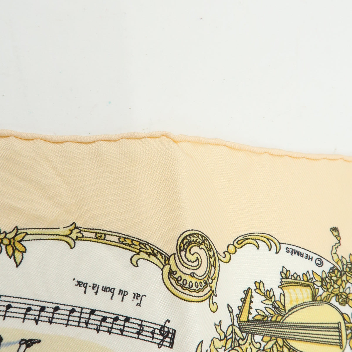 HERMES Carre 45 Silk 100% Scarf CHANSONS DE FRANCE Beige Multicolor