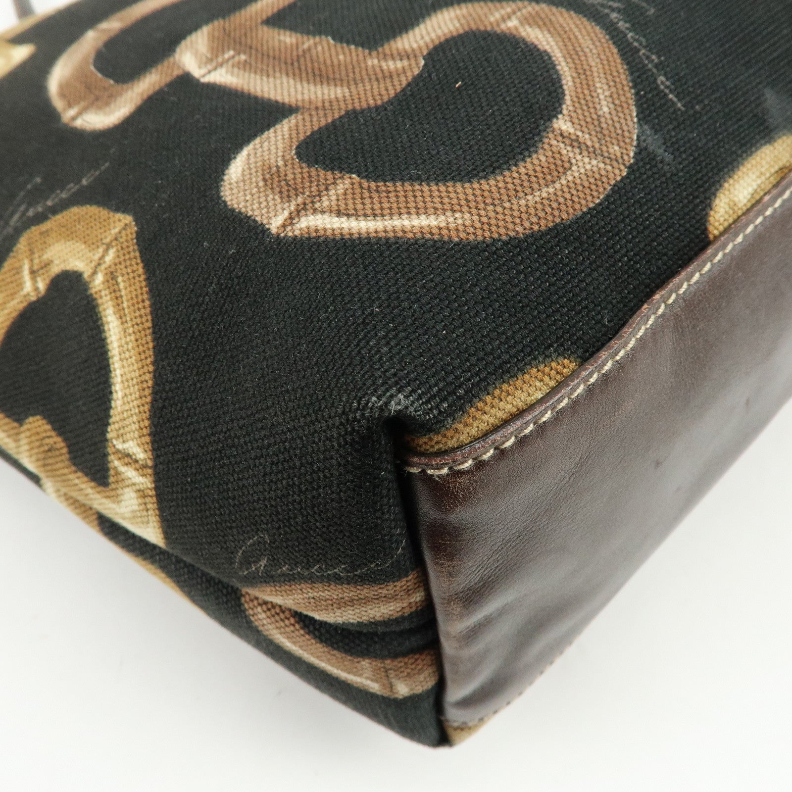 GUCCI Horsebit Interlocking G Canvas Leather Tote Bag Black 154402