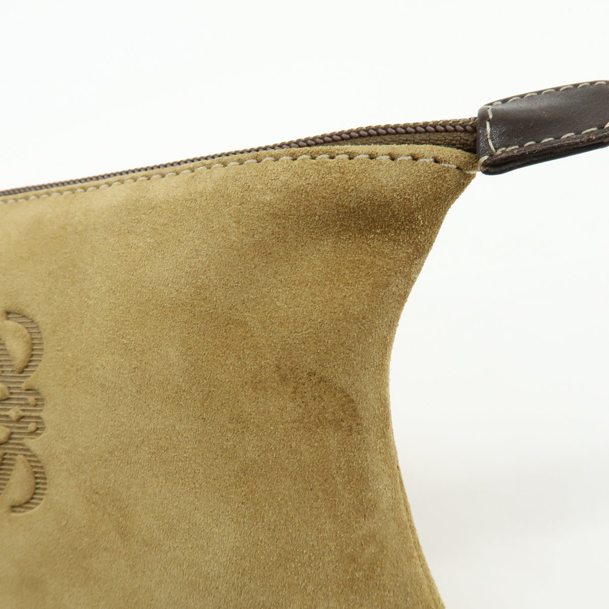 LOEWE Anagram Suede Accessory Pouch Makeup Bag Pouch Beige Gold