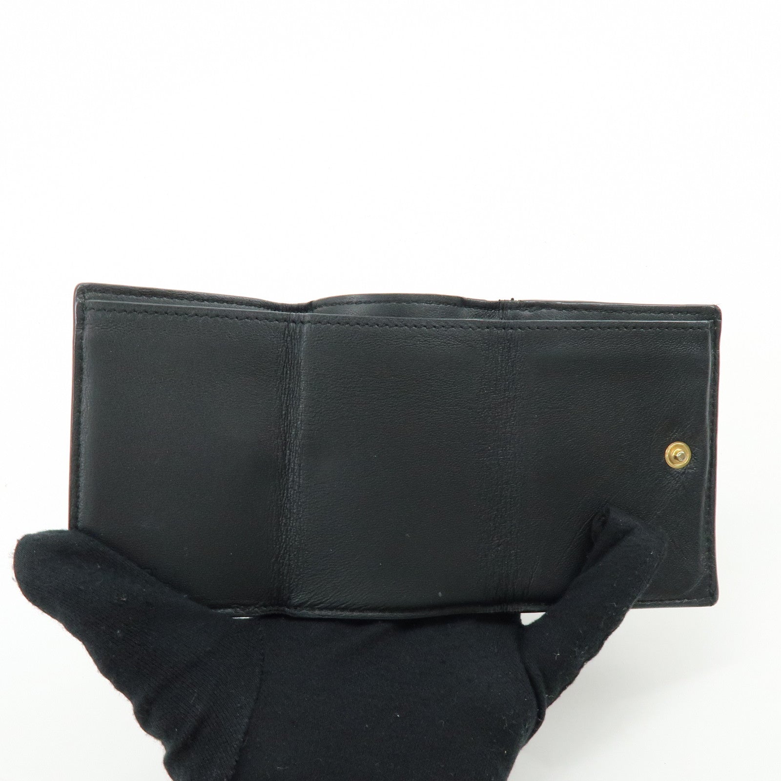 FENDI Zucca Baguette Micro Wallet Leather Tri-fold Wallet Black 8M0395