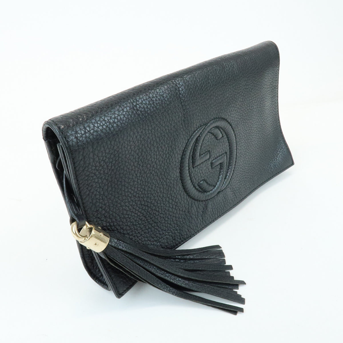 GUCCI SOHO Interlocking G Leather Clutch Bag Flat Pouch Black 336753