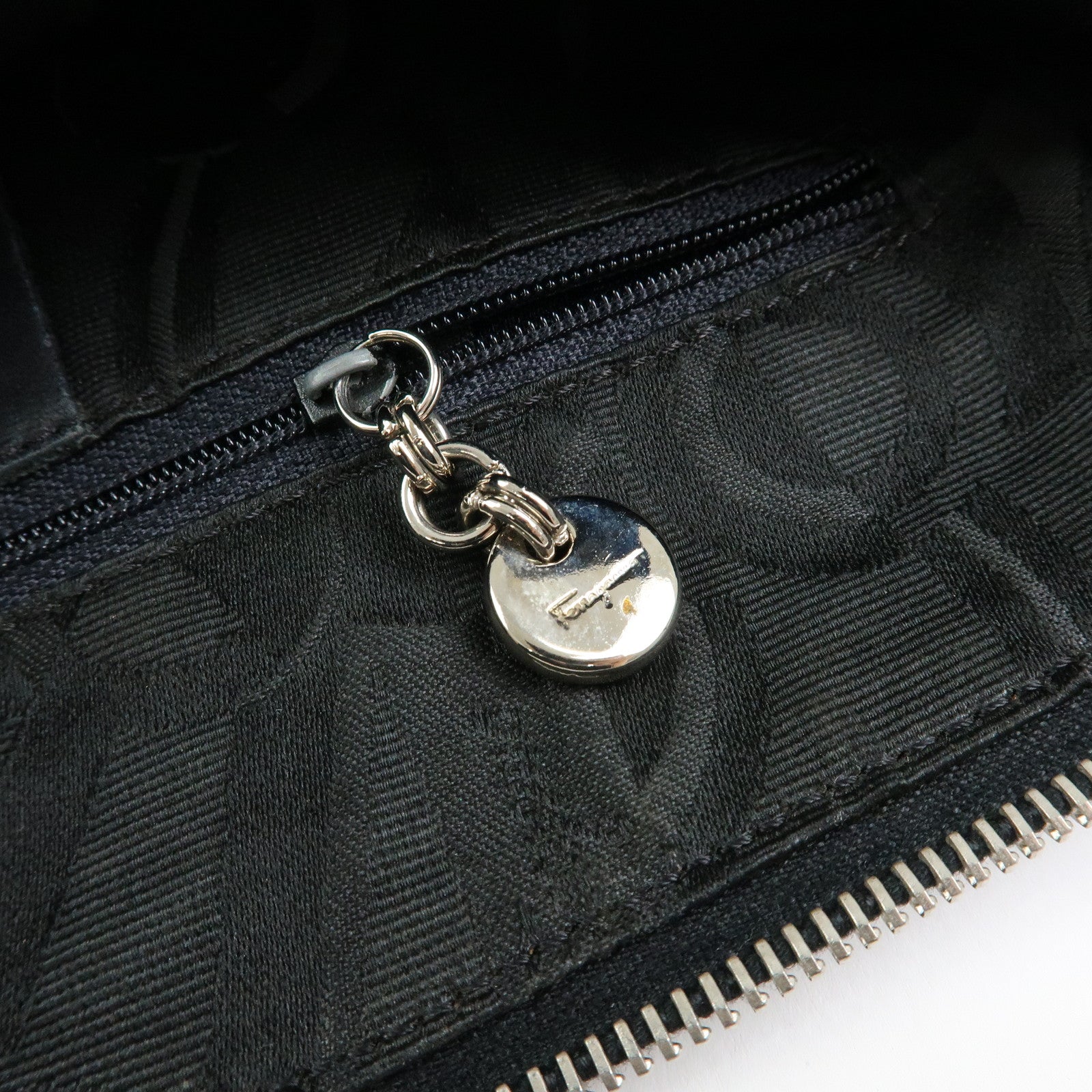 Ferragamo Vara Canvas Leather Shoulder Bag Hand Bag Black