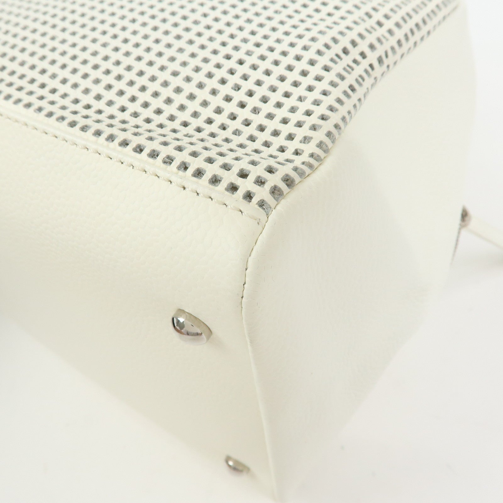 CHANEL COCO Mark Calf Leather Hand Bag Perforated Design Ivory