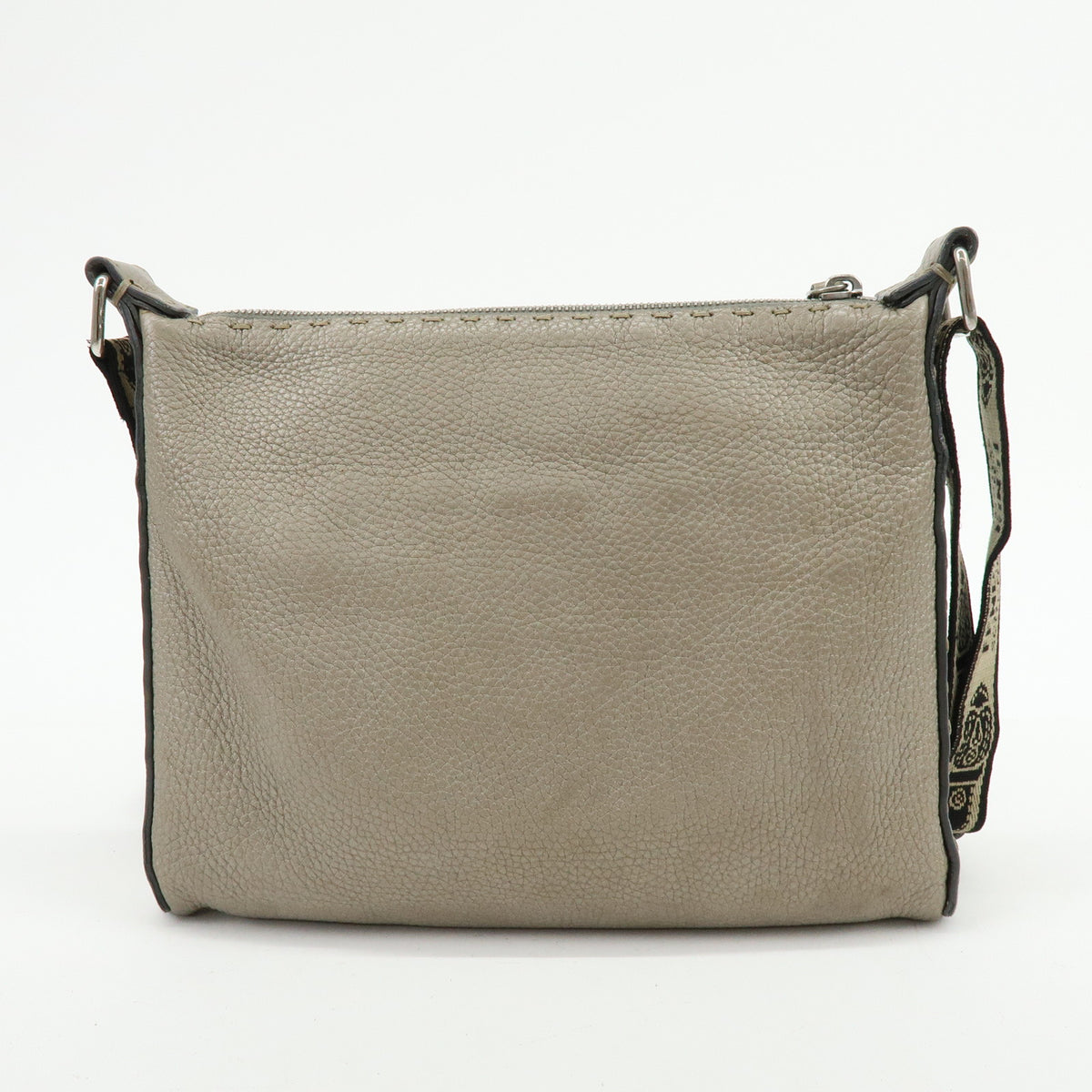 FENDI Selleria Leather Shoulder Bag Crossbody Bag Greige 8BT092