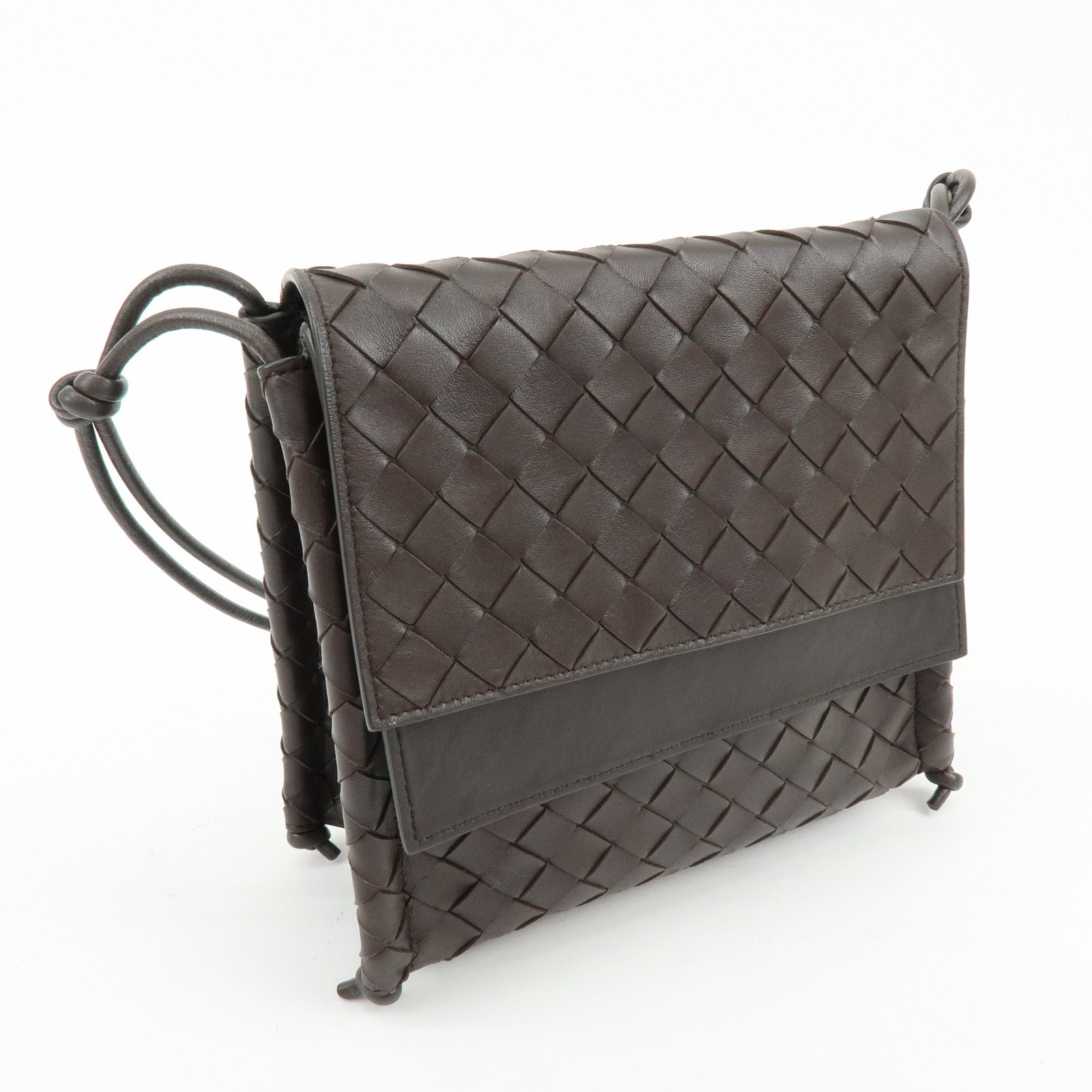 BOTTEGA VENETA Intrecciato Leather Shoulder Crossbody Bag Dark Brown