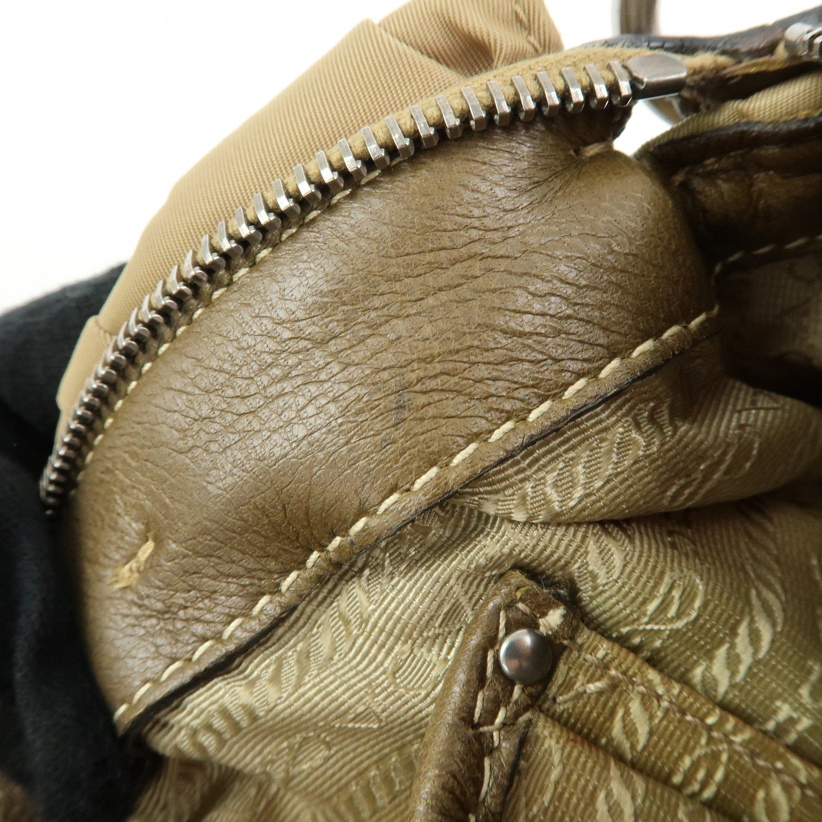 PRADA Triangle Logo Nylon Leather Tessuto Gaufre Hand Bag Brown