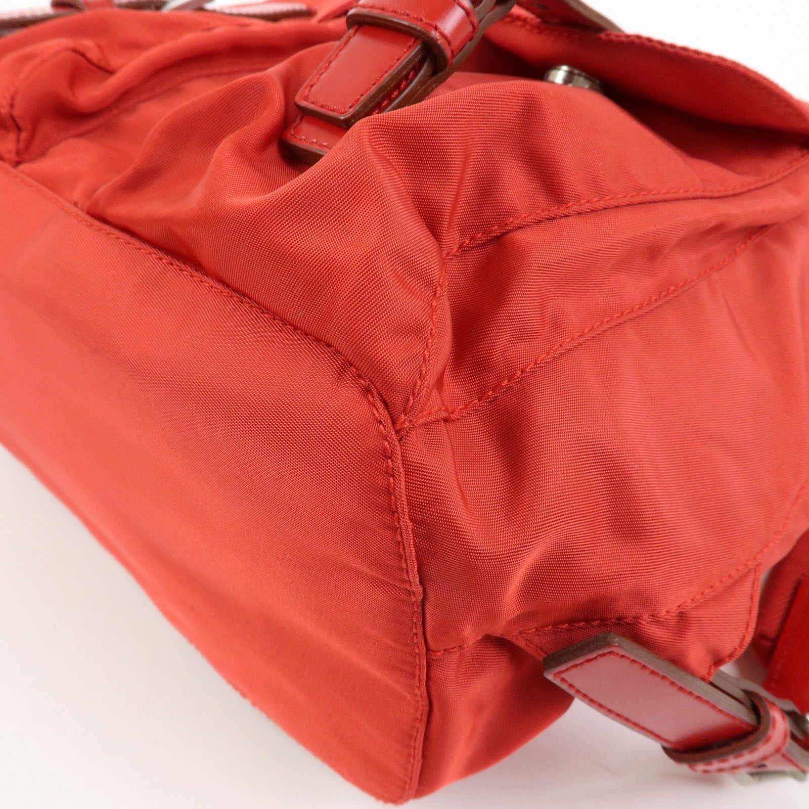 PRADA Triangle Logo Nylon Leather Backpack Rucksuck Red