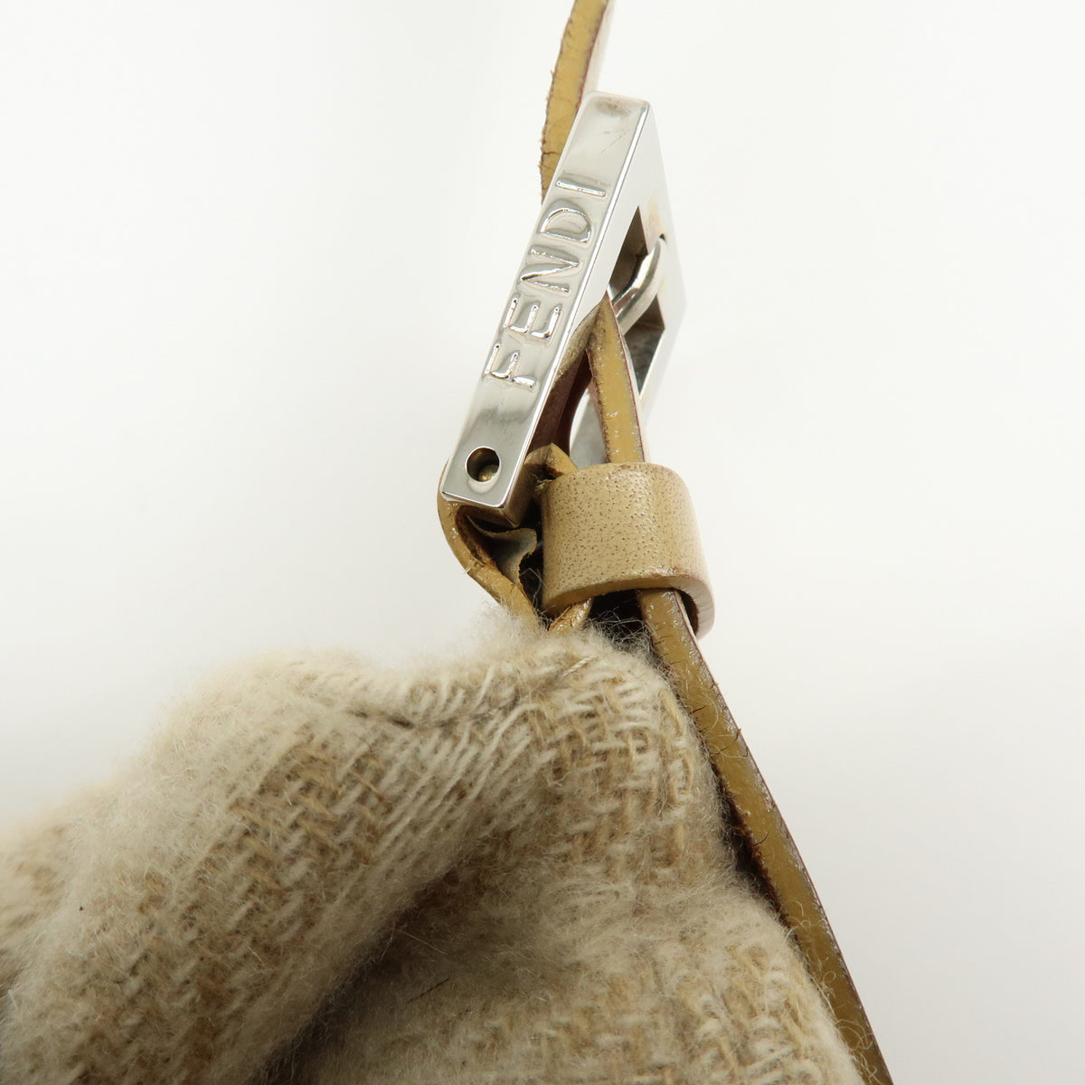 FENDI Mamma Baguette Zucca Wool Leather Shoulder Bag Beige 26325