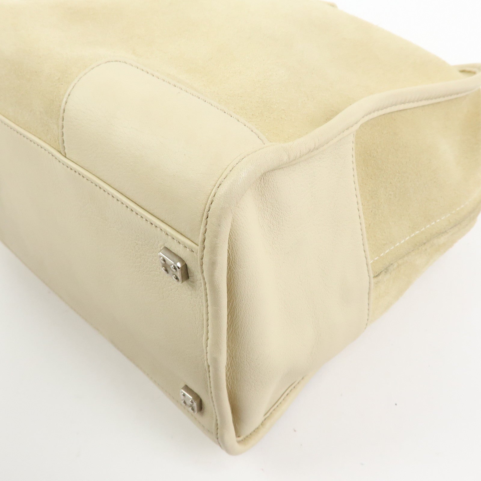 LOEWE Amazona 36 Suede Leather Boston Bag Hand Bag Beige Ivory